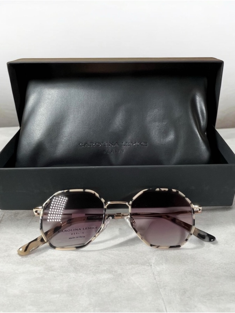 Brand New In Box Carolina Lemke Berlin Designer Sunglasses Grey Demi Gold Style